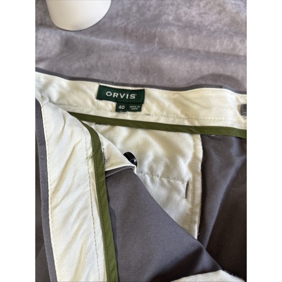 Mens Twill Gray ORVIS Dress Slacks Size 40 -28"inseam Cuffed Hem - Picture 5 of 7
